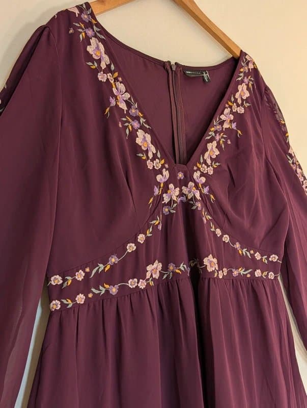 ASOS ASOS Design Aubergine Plum Floral Embroidered Wedding Guest Event Dress