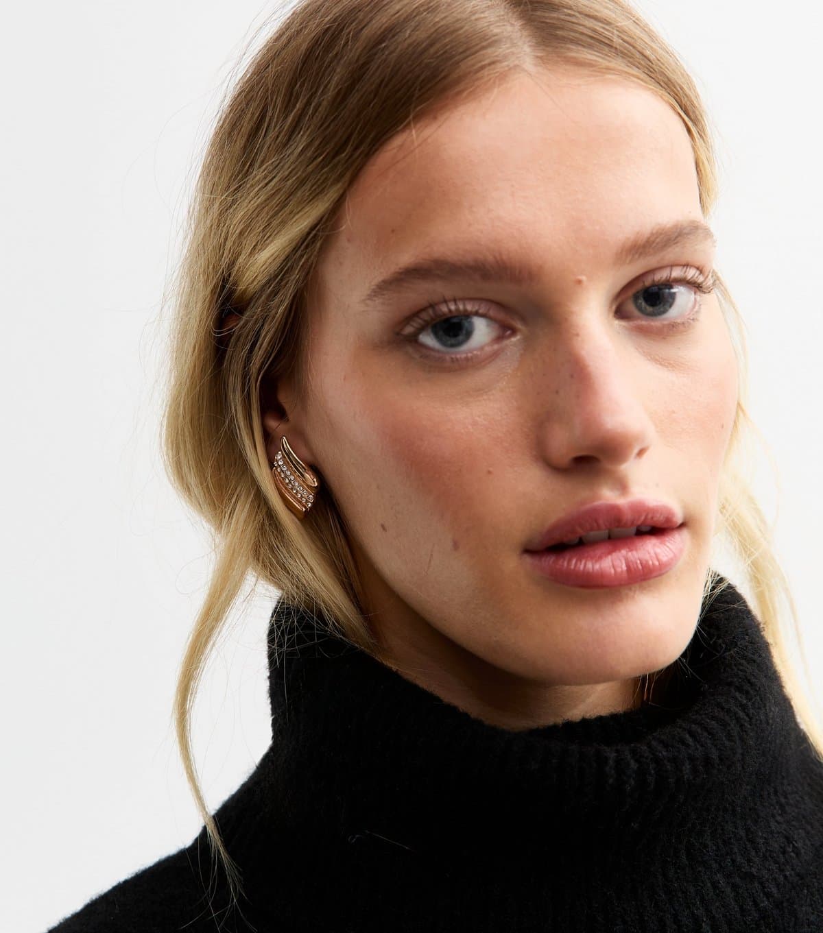 New Look Gold Tone Diamanté Curved Stud Earrings New Look