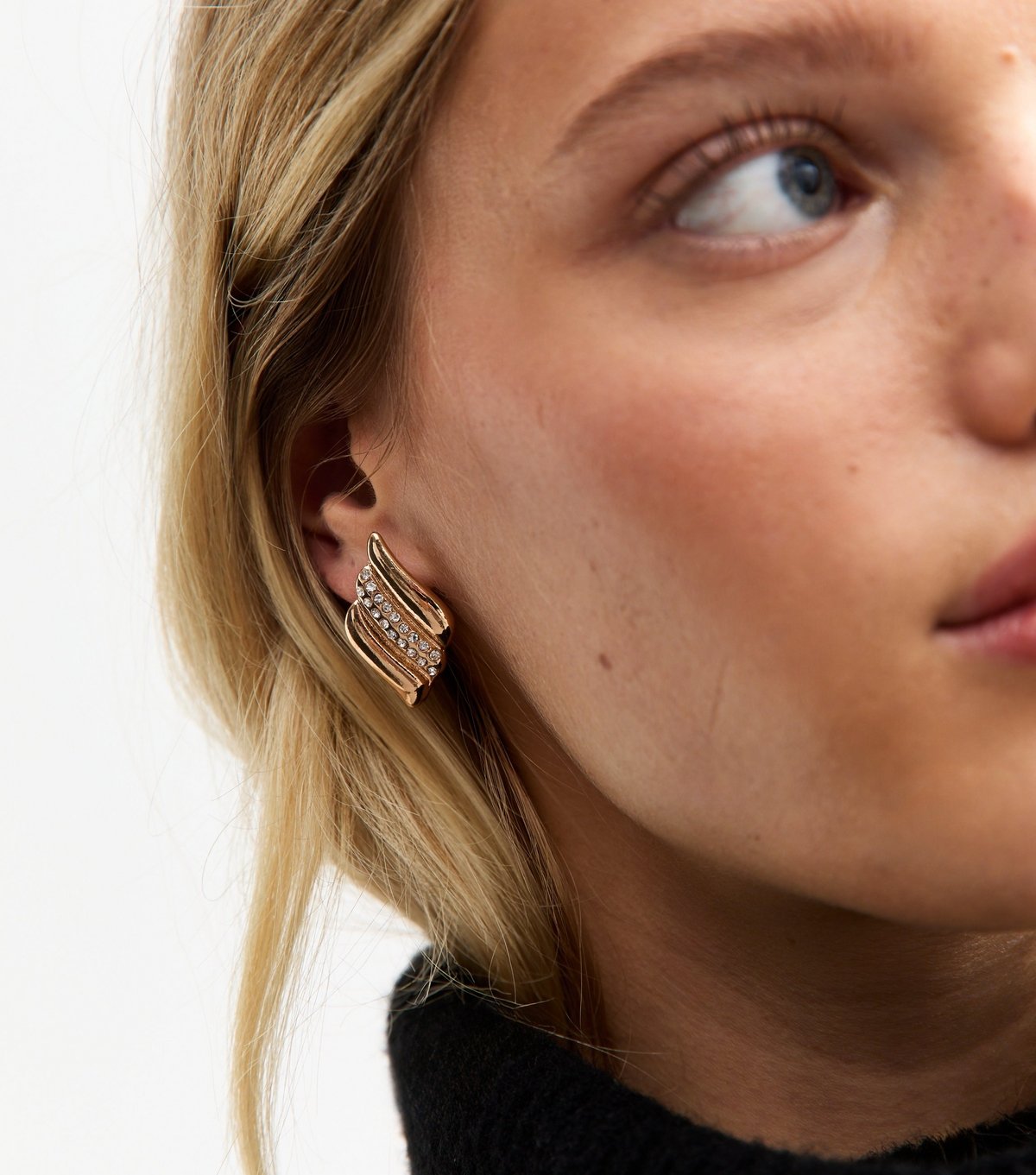 New Look Gold Tone Diamanté Curved Stud Earrings New Look - 2