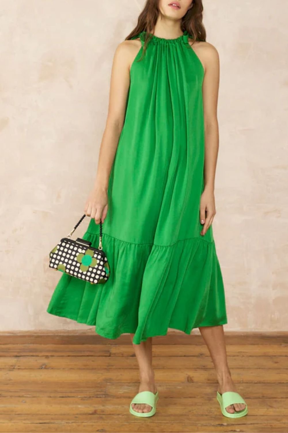 Orla Kiely Orla Kiely Women's Jenny D Clutch - Jewel Flower Polka Dot in Green - 2