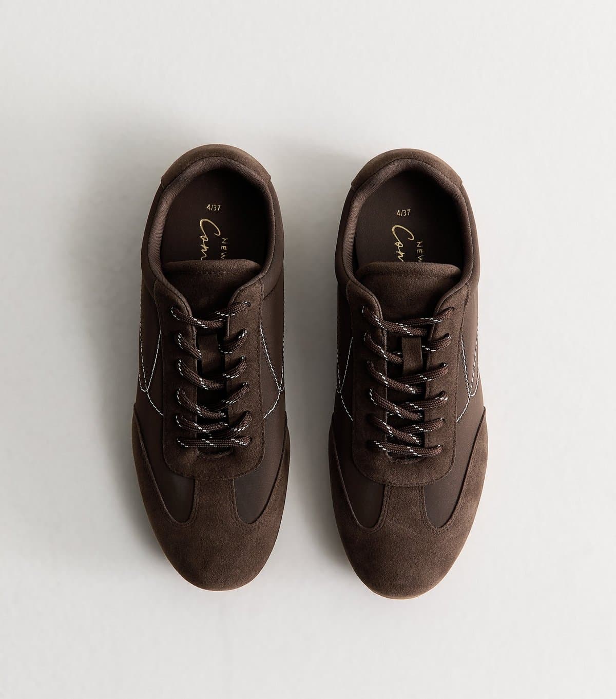 New Look New Look Vegan Dark Brown Faux Suede Panelled Low Top Trainers