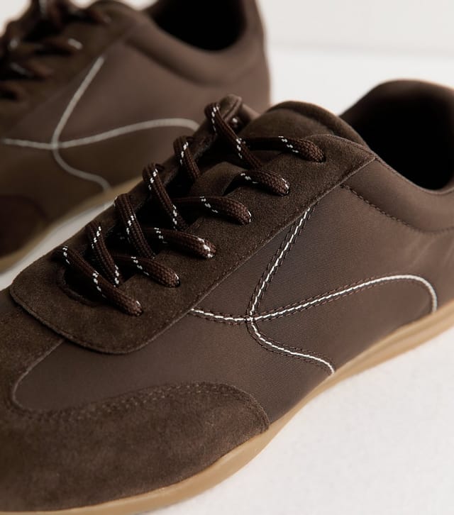 New Look Women's Dark Brown Faux Suede Panelled Low Top Trainers Vegan New Look - 3