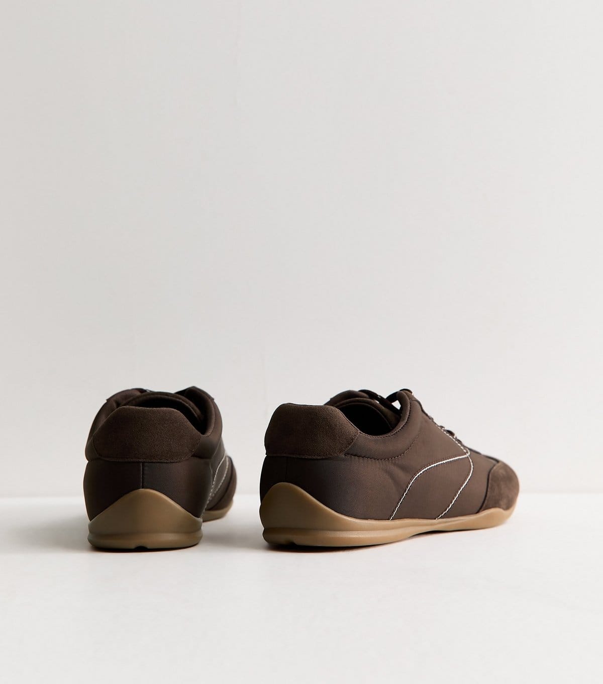 New Look Women's Dark Brown Faux Suede Panelled Low Top Trainers Vegan New Look - 4