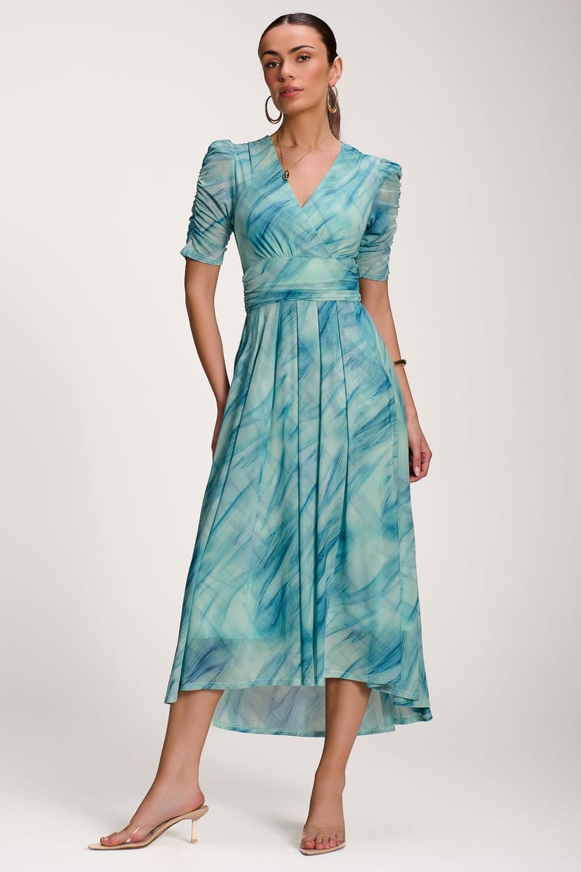 Jolie Moi Jolie Moi Women's Printed Mesh Dip Hem Maxi Dress in Pale Green - 1