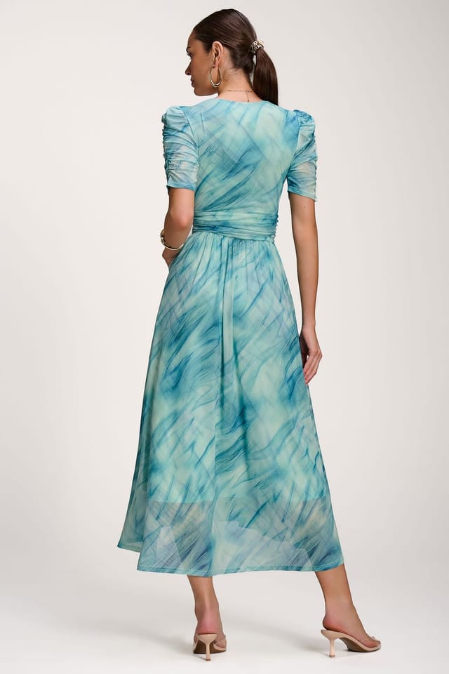Jolie Moi Jolie Moi Women's Printed Mesh Dip Hem Maxi Dress in Pale Green - 2
