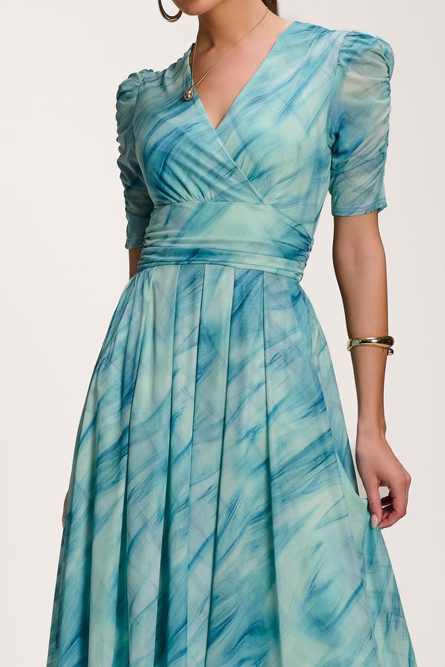 Jolie Moi Jolie Moi Women's Printed Mesh Dip Hem Maxi Dress in Pale Green - 3