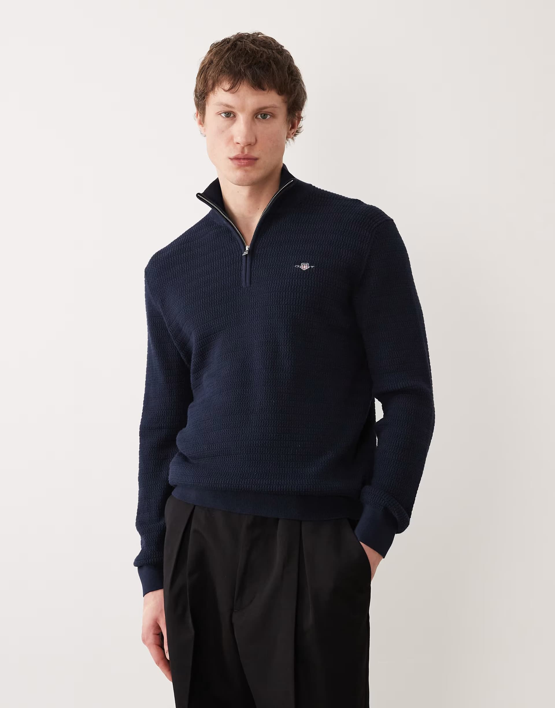ASOS GANT 1/4 zip textured jumper in navy blue