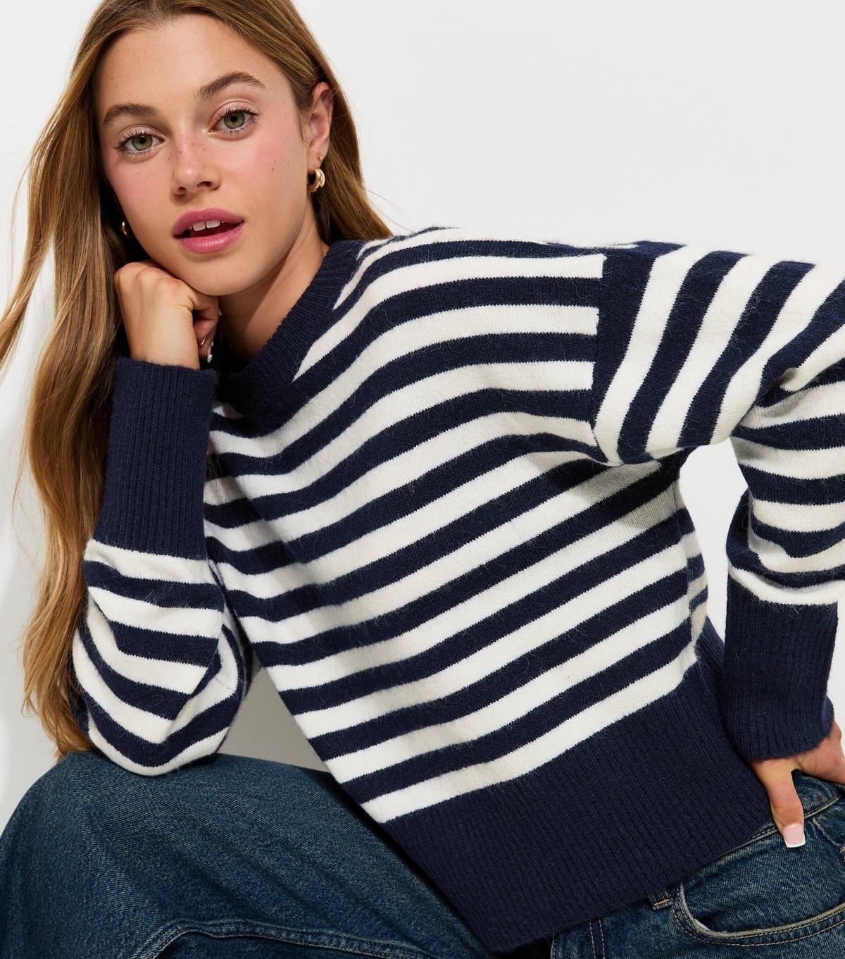 New Look Girls' Blue Horizontal Stripe Knitted Jumper New Look