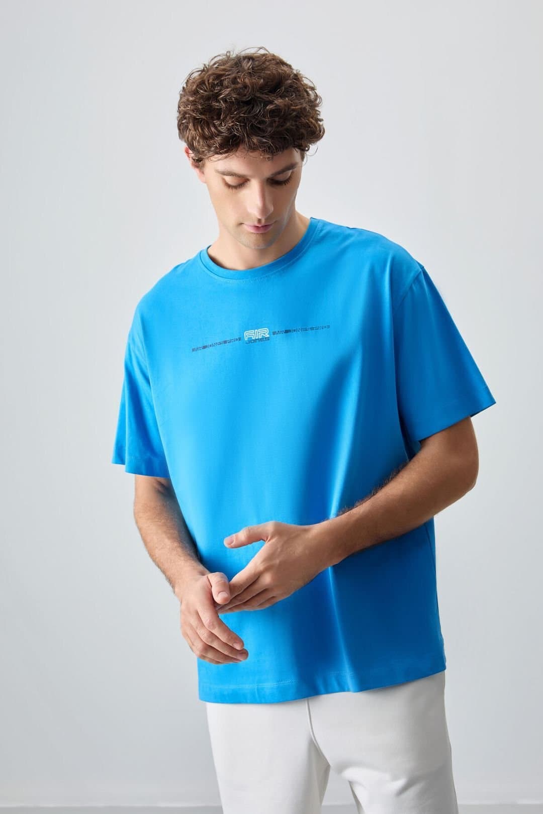 Tommy Life Tommy Life Men's Oversized Printed Crew Neck T-Shirt in Bright Blue
