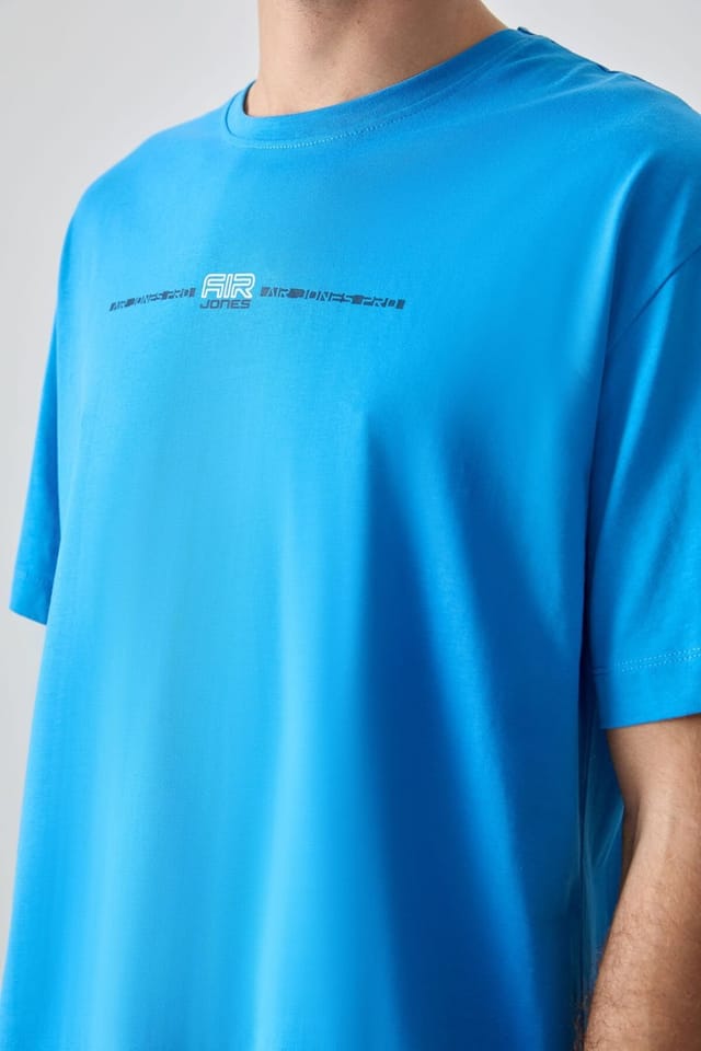 Tommy Life Tommy Life Men's Oversized Printed Crew Neck T-Shirt in Bright Blue - 3