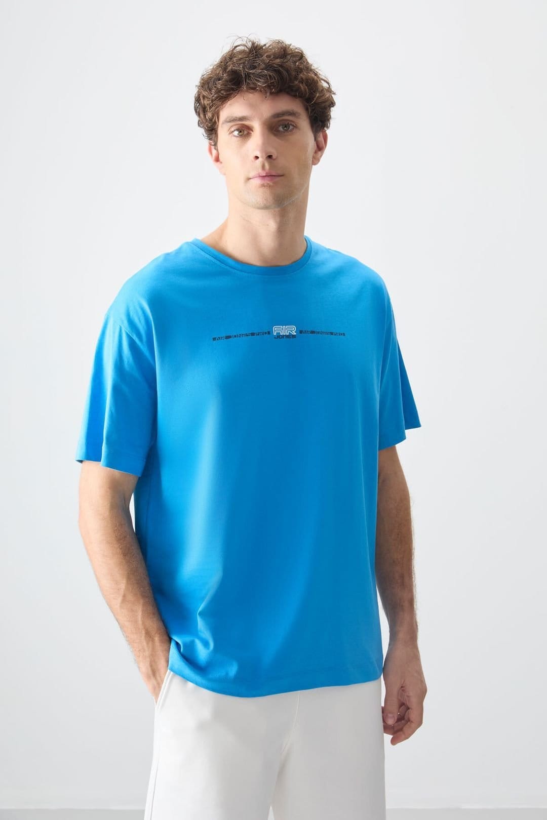 Tommy Life Tommy Life Men's Oversized Printed Crew Neck T-Shirt in Bright Blue - 4