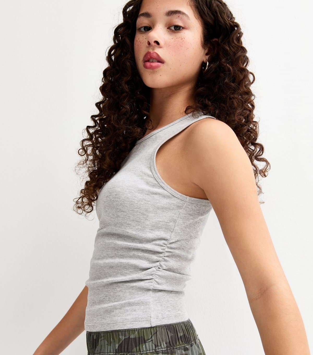 New Look Girls' Grey Ruched Side Racer Vest Top New Look