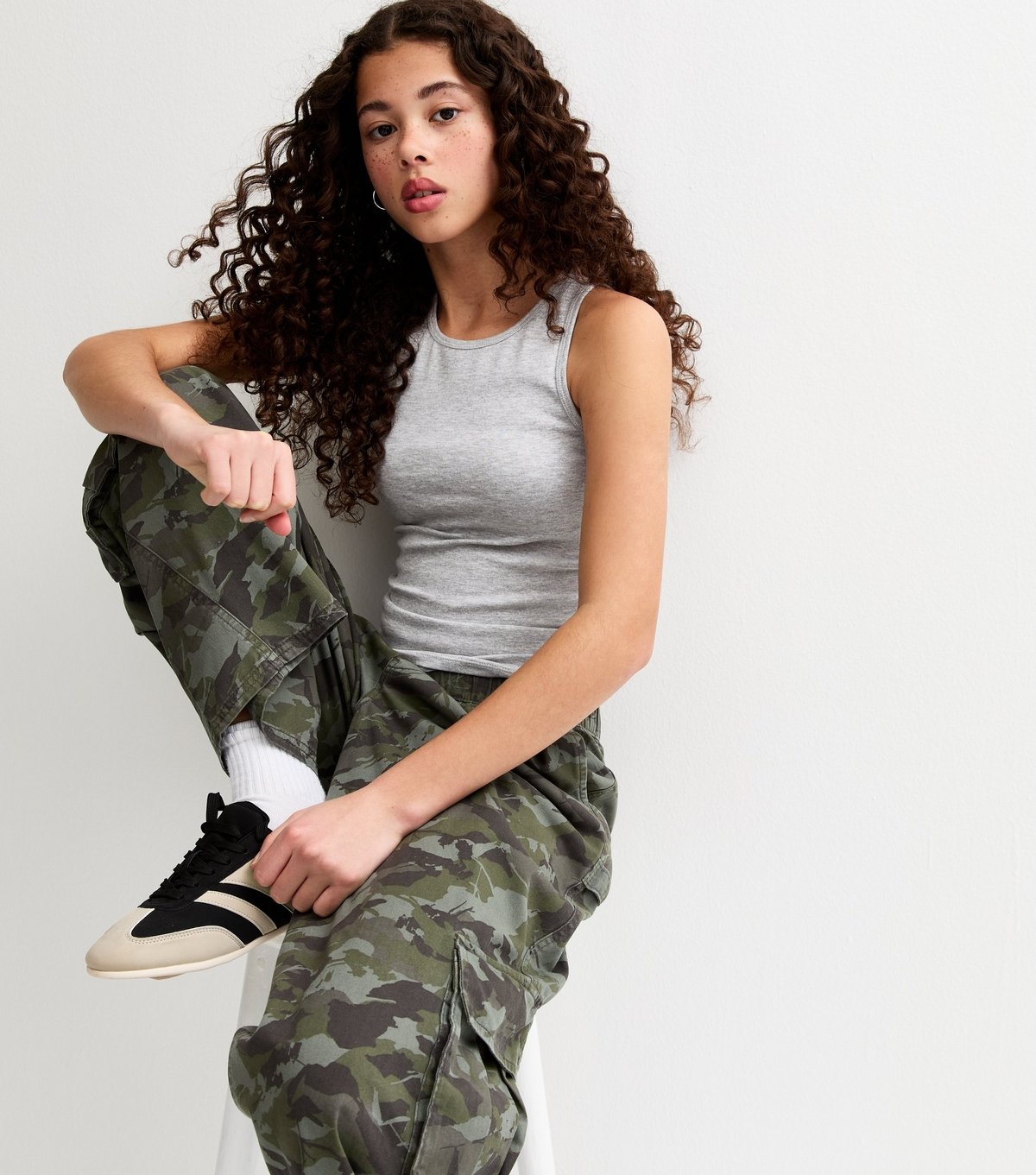 New Look Girls' Grey Ruched Side Racer Vest Top New Look - 2