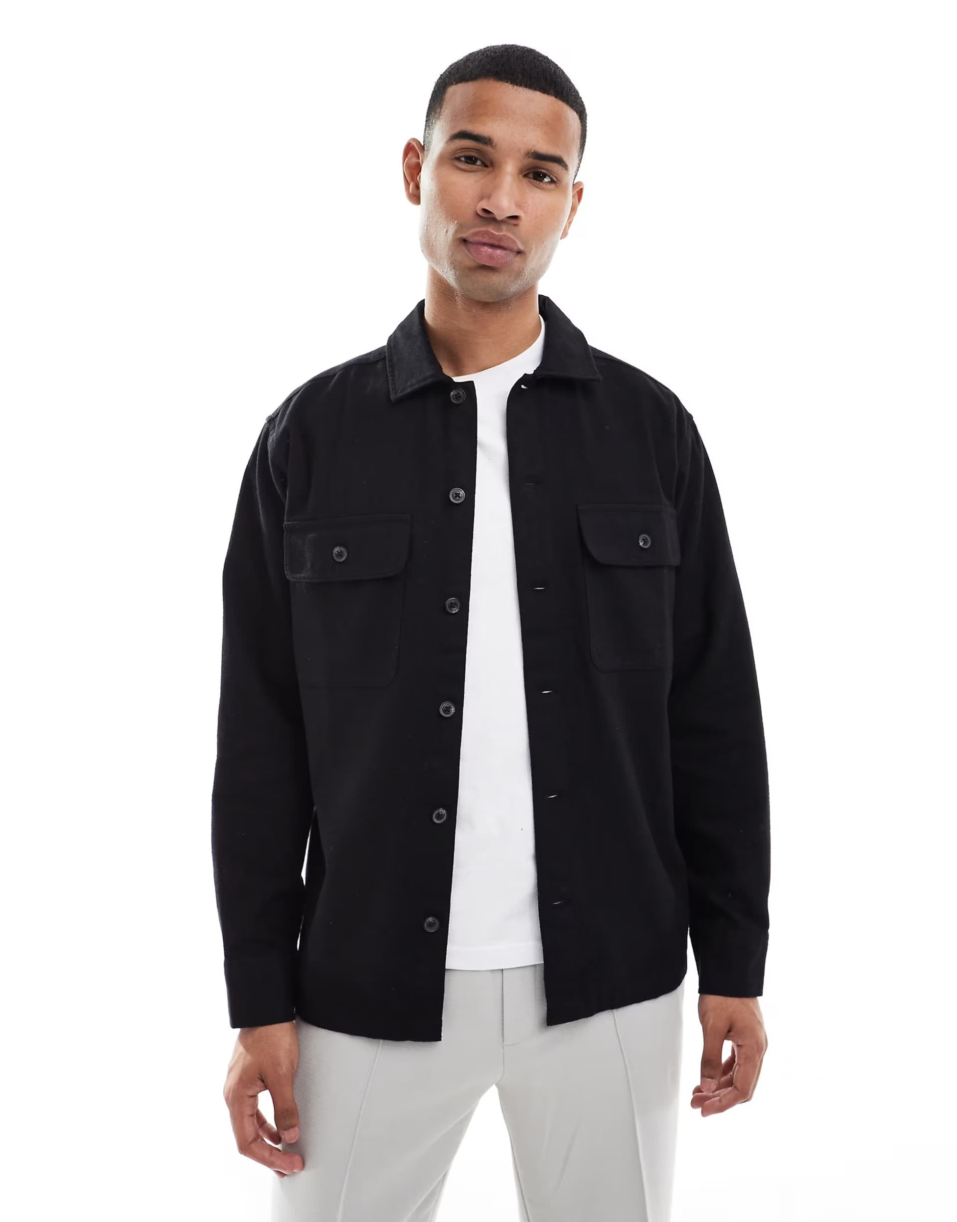 ASOS Jack & Jones brushed overshirt in black