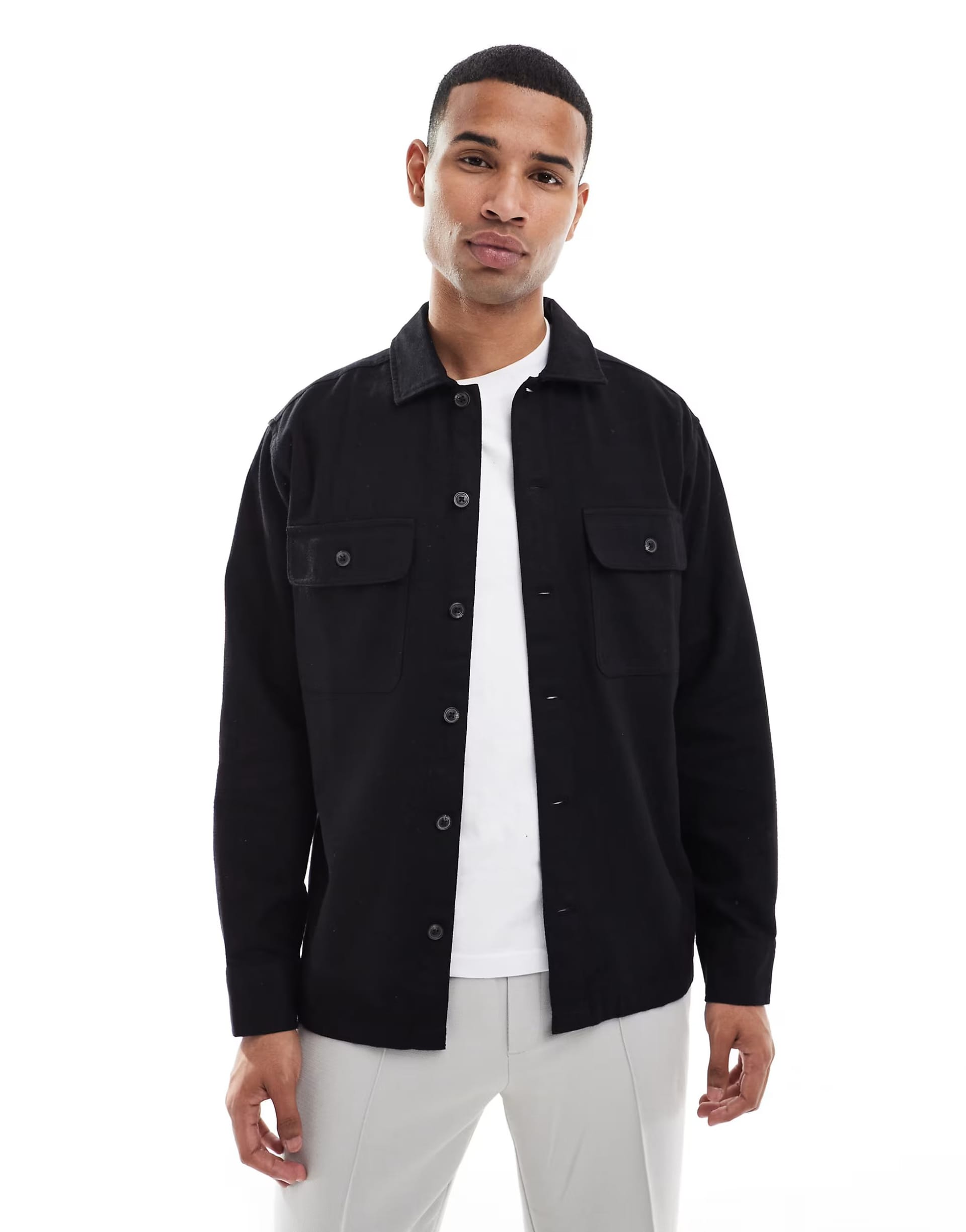 Jack & Jones Brushed Overshirt in Black