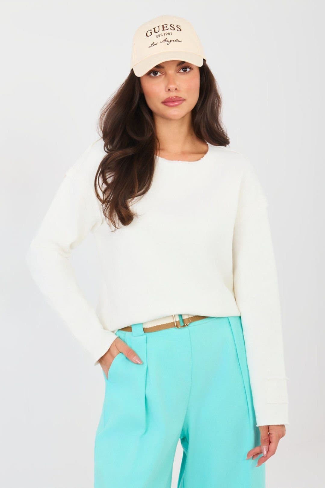 Love Lace Love Lace White Cotton Blend Short Cut Blouse with Embroidery
