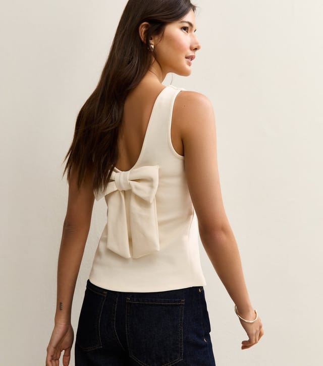 New Look Women's Off White Bow Back Square Neck Top New Look - 3