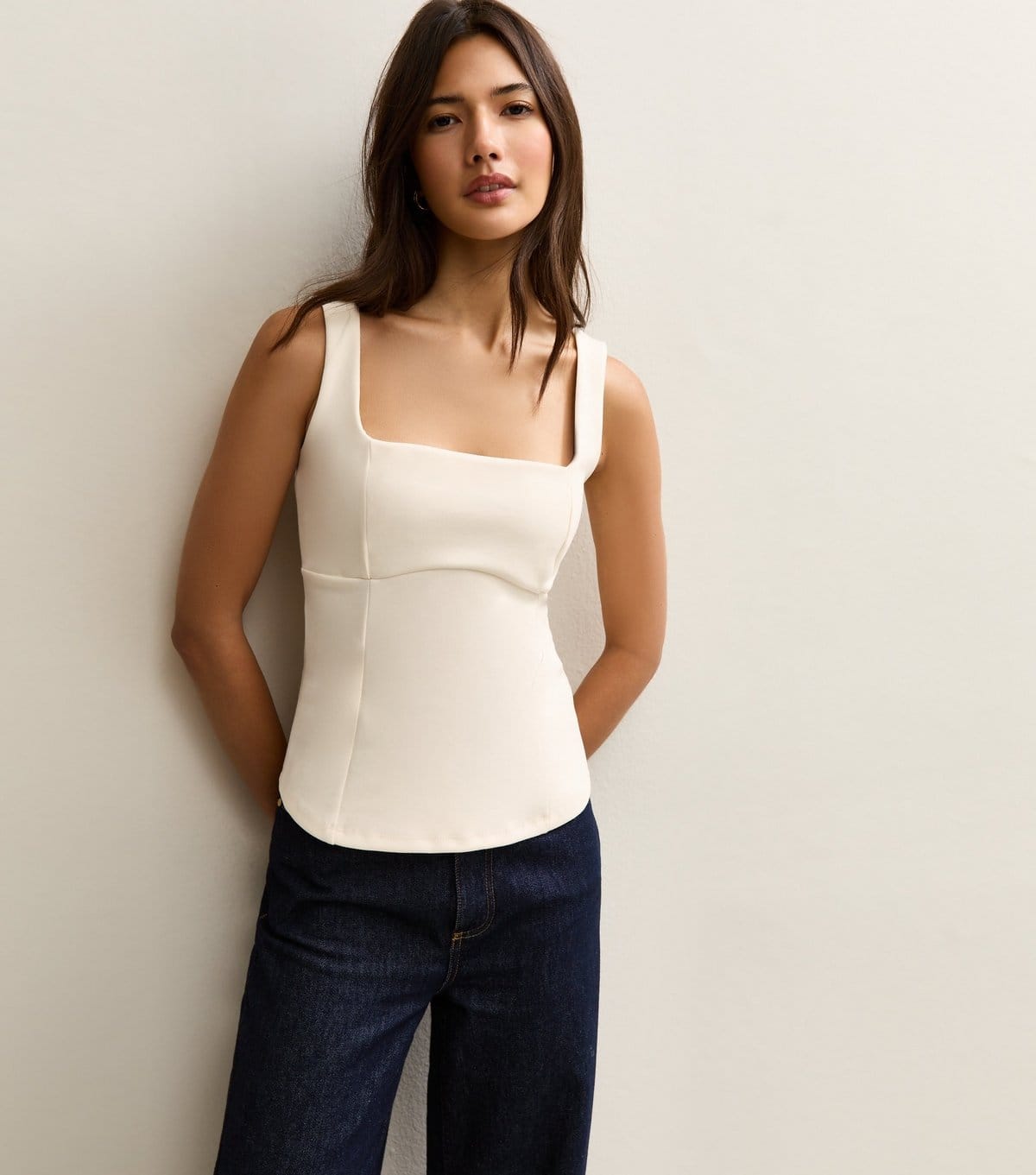 New Look Women's Off White Bow Back Square Neck Top New Look - 4