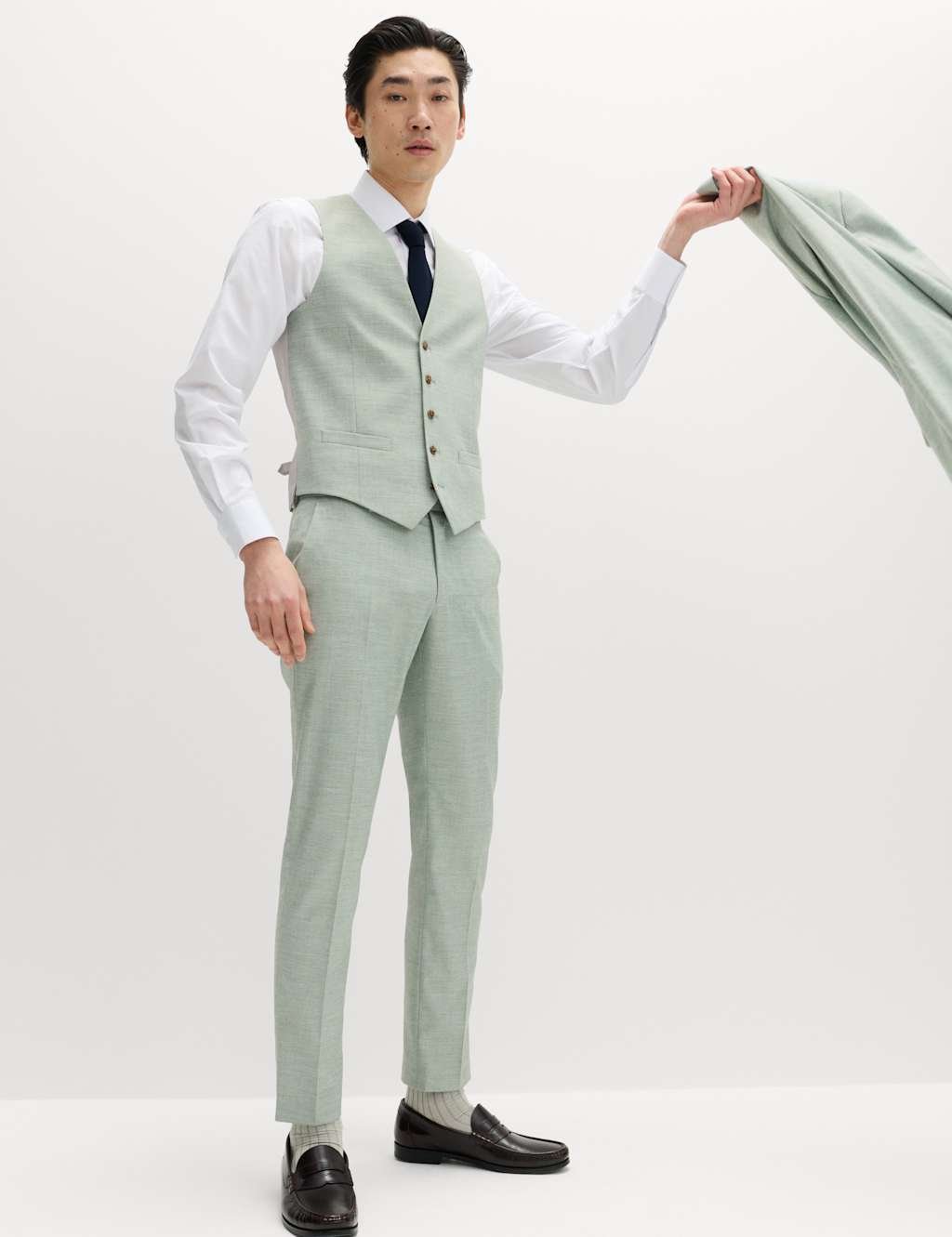 Marks & Spencer M&S Textured Stretch Waistcoat Green - 2