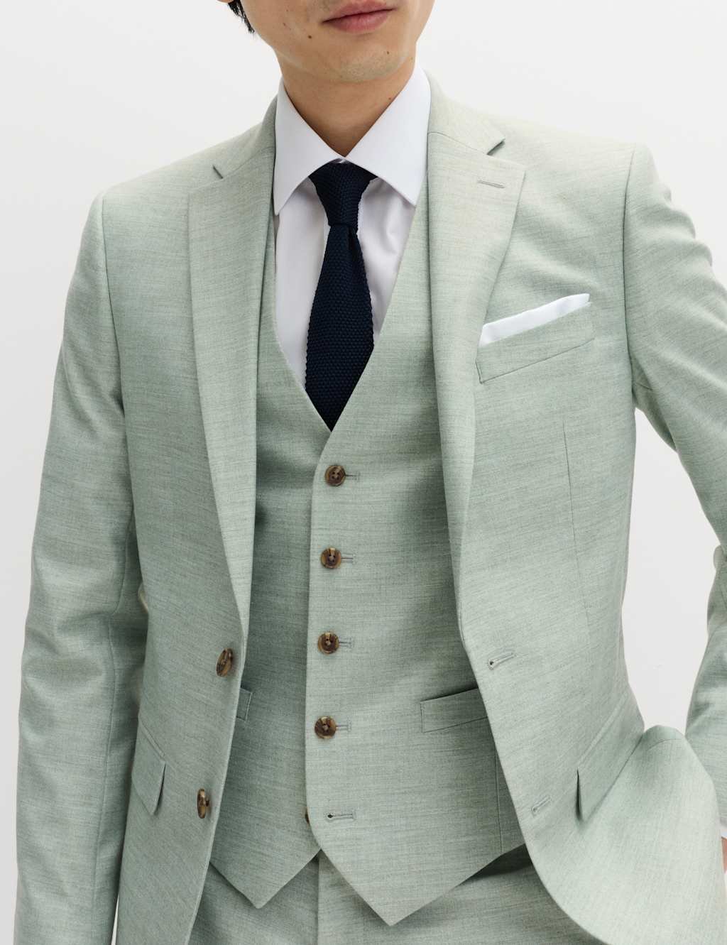 Marks & Spencer M&S Textured Stretch Waistcoat Green - 3