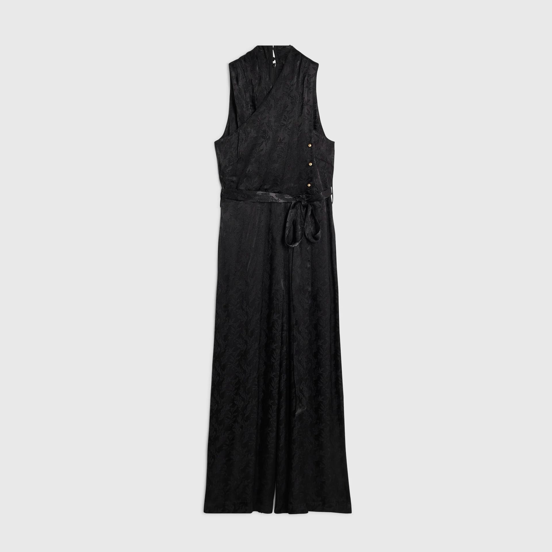 River Island River Island Womens Petite Black Satin Jacquard Jumpsuit