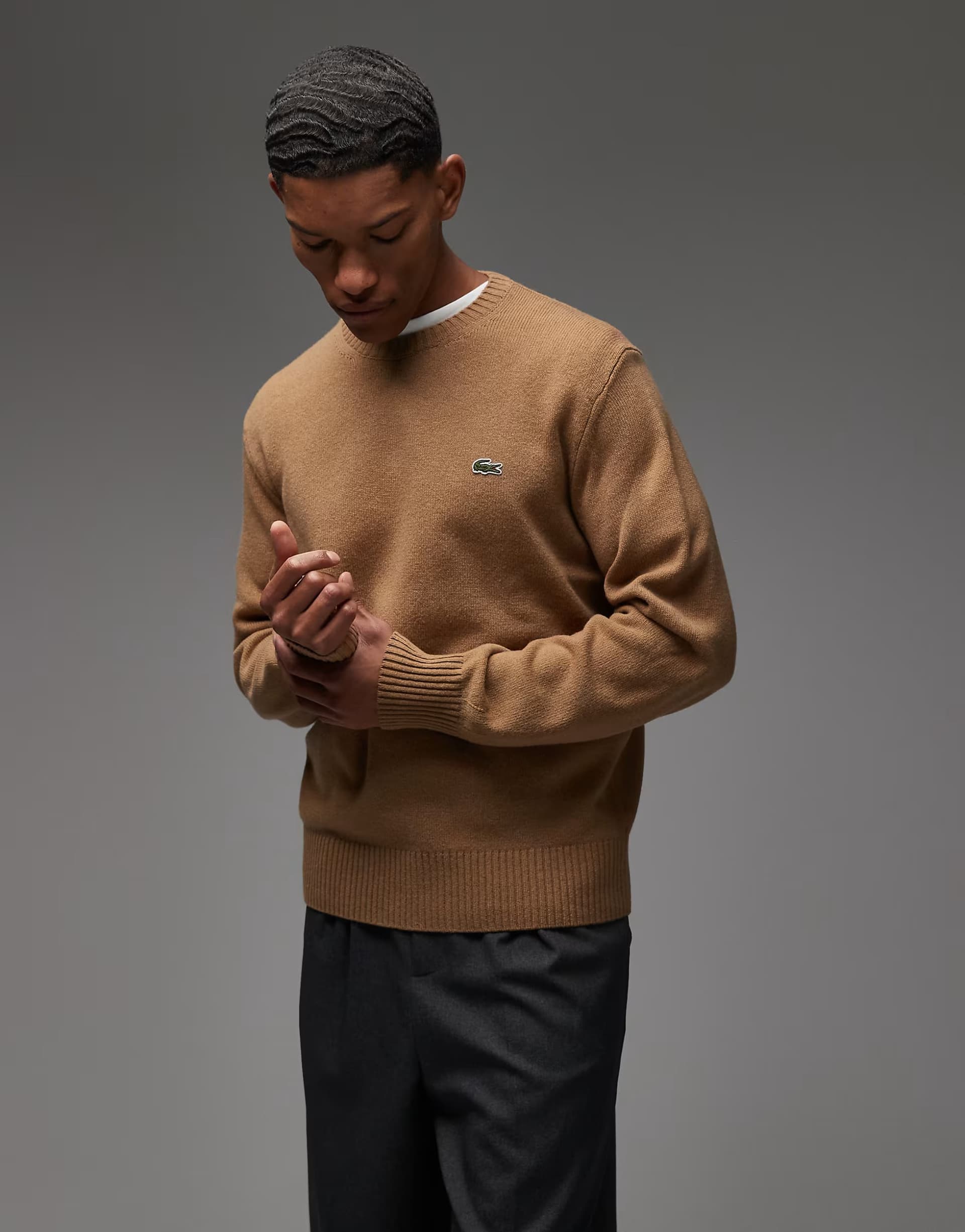 ASOS Lacoste crew neck jumper in brown