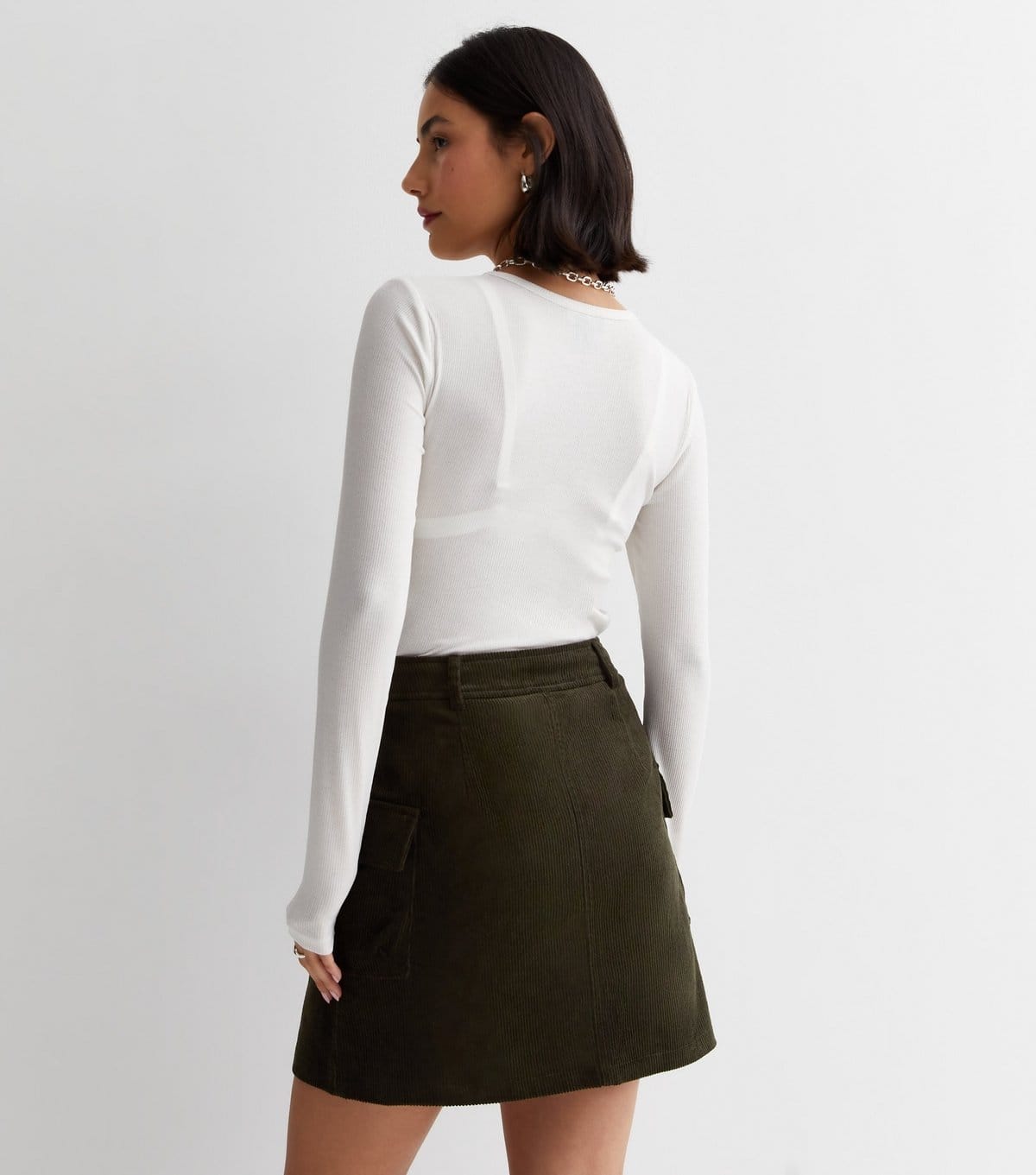 New Look Women's Khaki Cord Cargo Mini Skirt New Look - 4