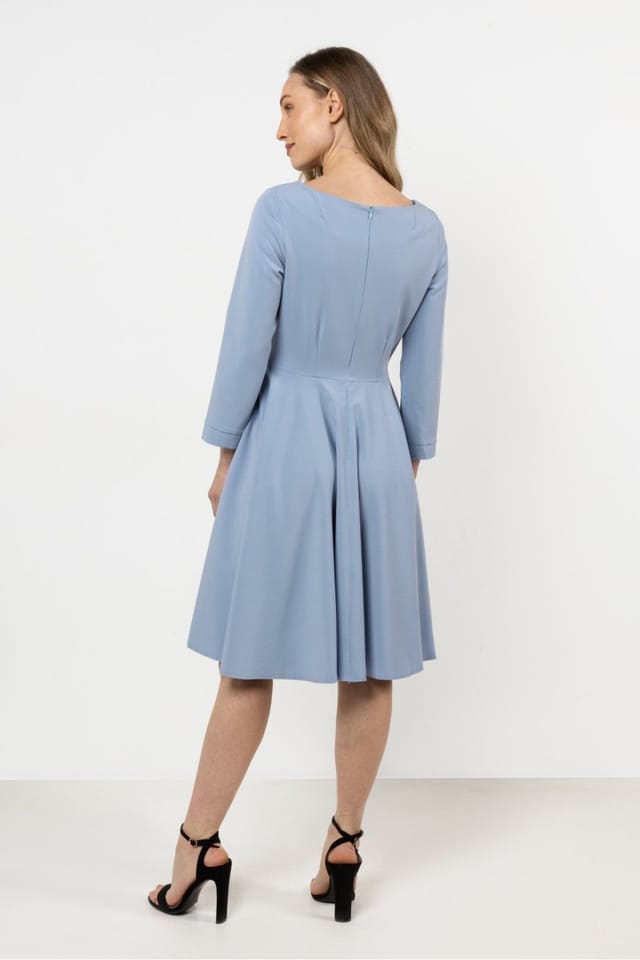 Love Lace Love Lace Women's Flared Boat Neck Day Dress with Front Buttons in Blue - 3