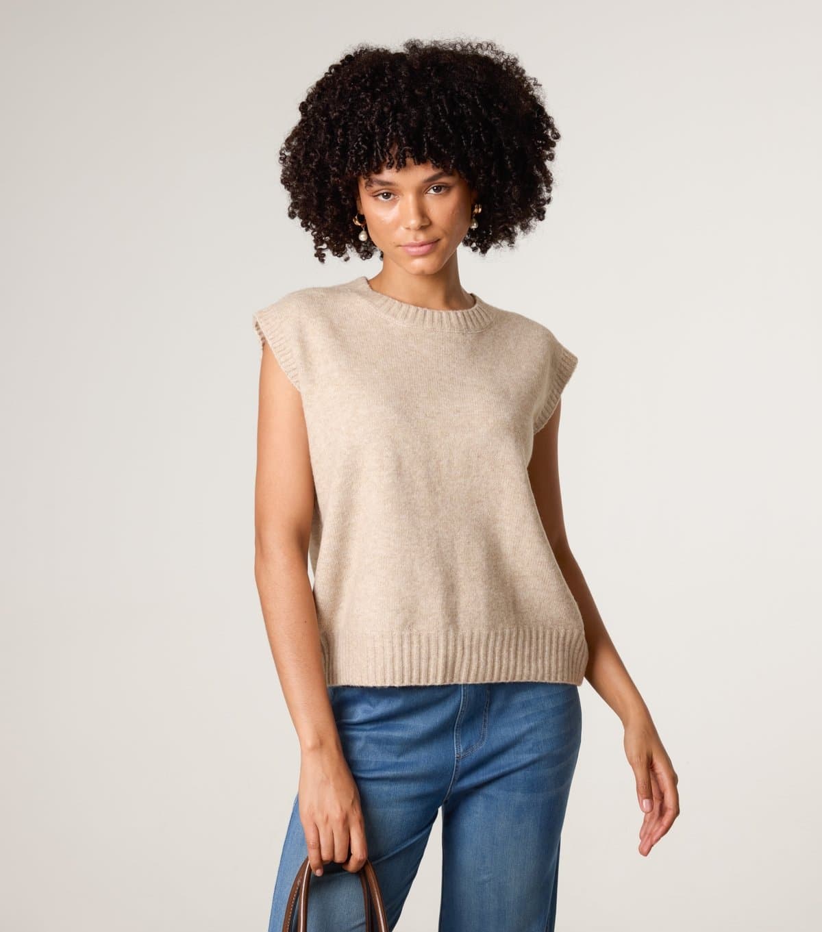 Blue Vanilla Women's Oatmeal Round Neck Knitted Vest Blue Vanilla New Look