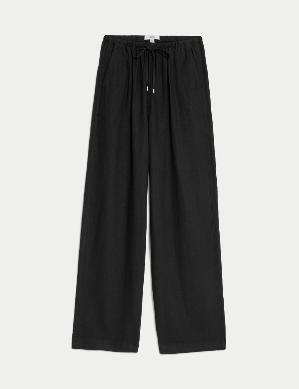 M&S Black Linen Blend Wide Leg Trousers