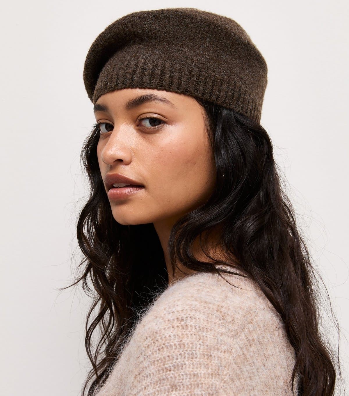 New Look Dark Brown Knitted Beret New Look