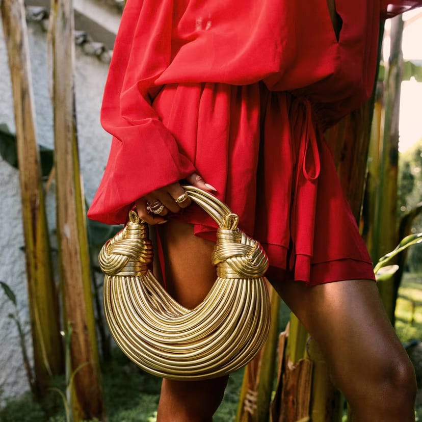 EGO Shining Knotted Strap Grab Bag In Gold Faux Leather, Women's Size UK 0 - 1