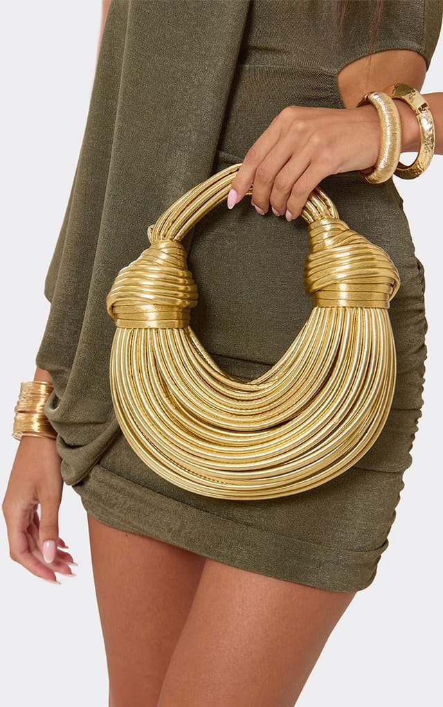 EGO Shining Knotted Strap Grab Bag In Gold Faux Leather, Women's Size UK 0 - 2