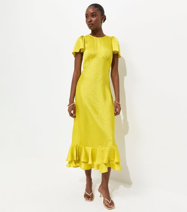 New Look Women's Light Green Satin Ruffled Hem Midi Dress New Look - 3