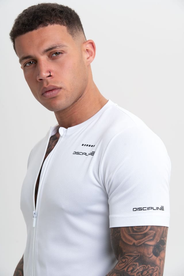 Discipline 365 Discipline 365 Men's Discipline Cycle Jersey with Zip Through Fastening & Reflective Detail in White - 3