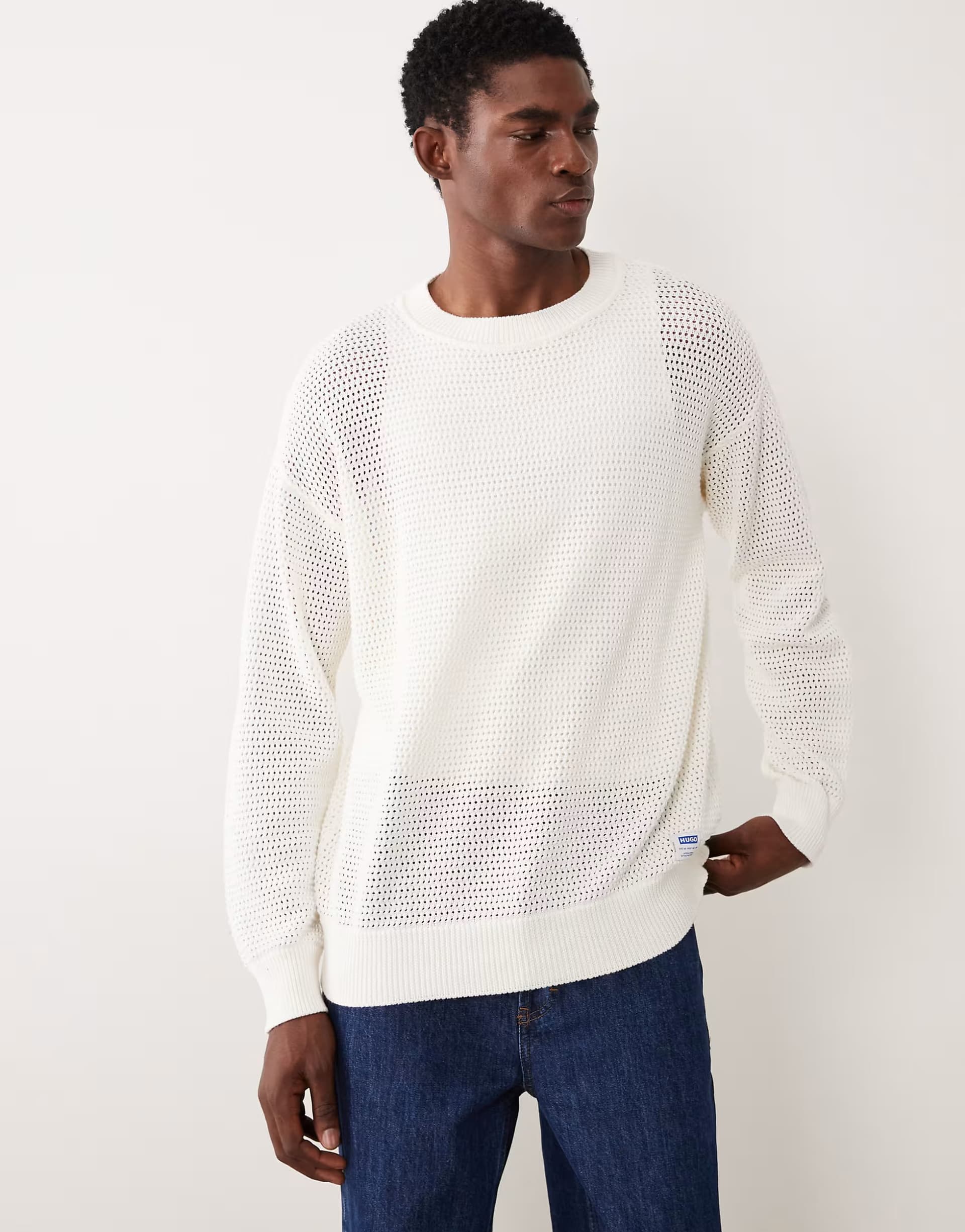 ASOS Hugo Blue relaxed light knit jumper in white
