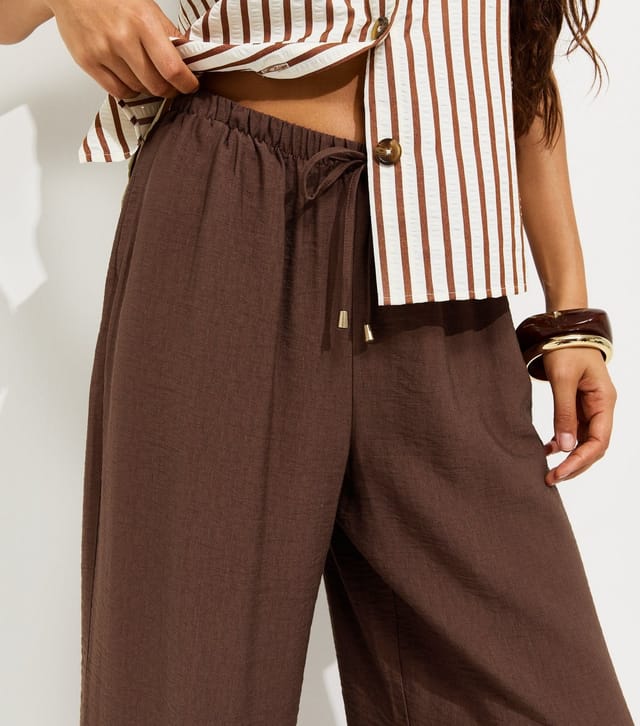 New Look Women's Petite Dark Brown Wide Leg Drawstring Trousers New Look - 2