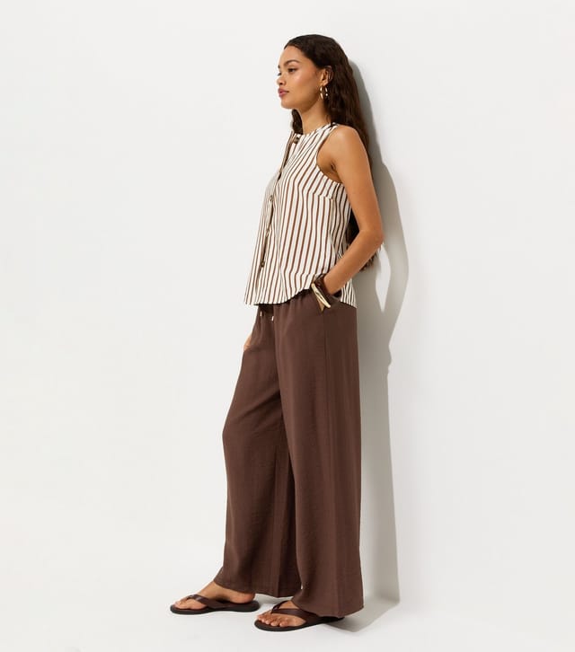 New Look Women's Petite Dark Brown Wide Leg Drawstring Trousers New Look - 3