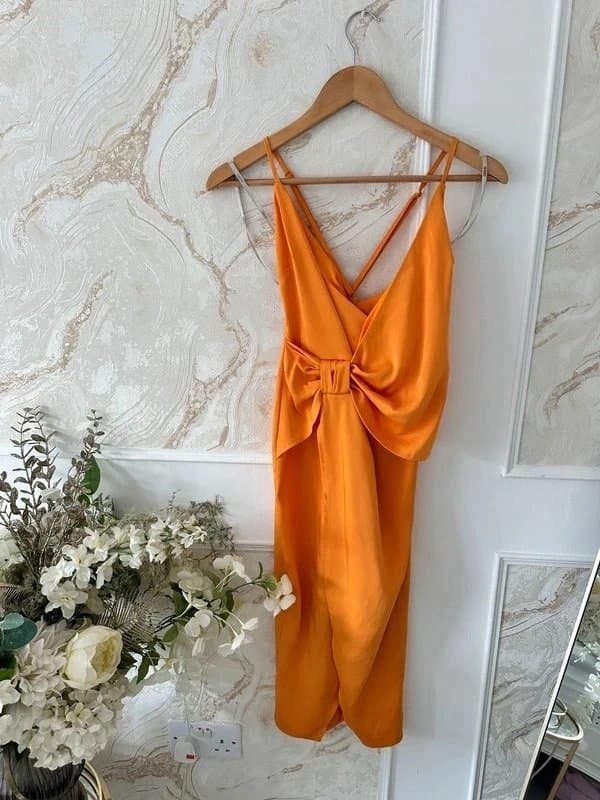 ASOS Women’s ASOS bow detail midi dress size 8 NWT tangerine holiday summer occasion race day gypsy