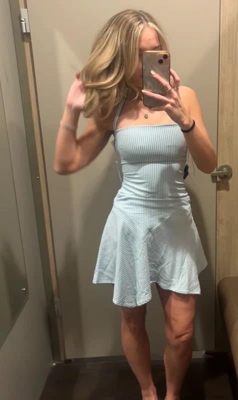 Bershka Bershka blue and black stripe mini halter dress