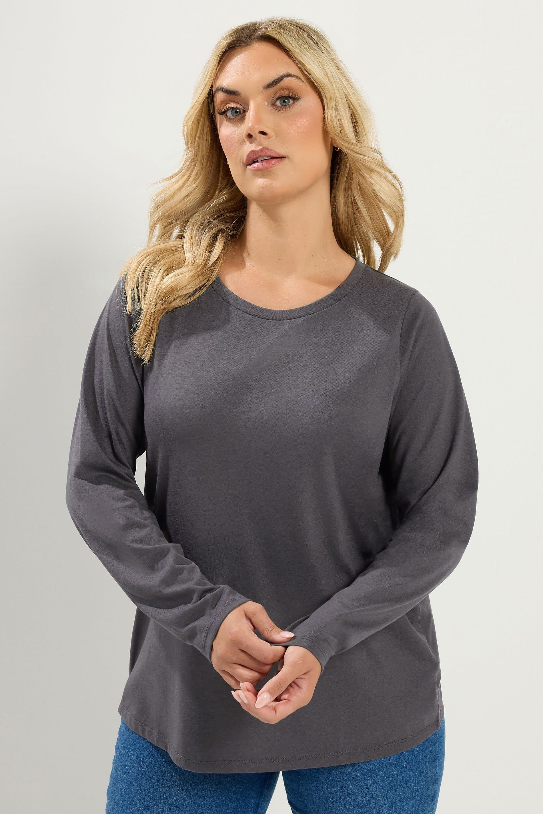 Yours Plus Size Grey Long Sleeve Core Tshirt