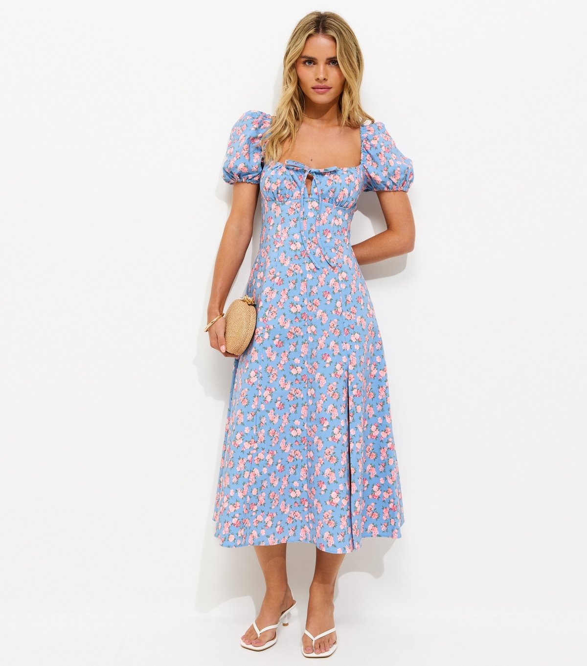 New Look Women's Petite Blue Rose Print Milkmaid Midi Dress New Look - 3