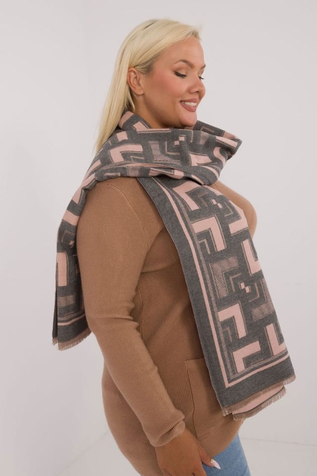 Love Lace Love Lace Women's Soft Viscose Geometric Pattern Tassel Scarf for Winter Days in Grey - 2