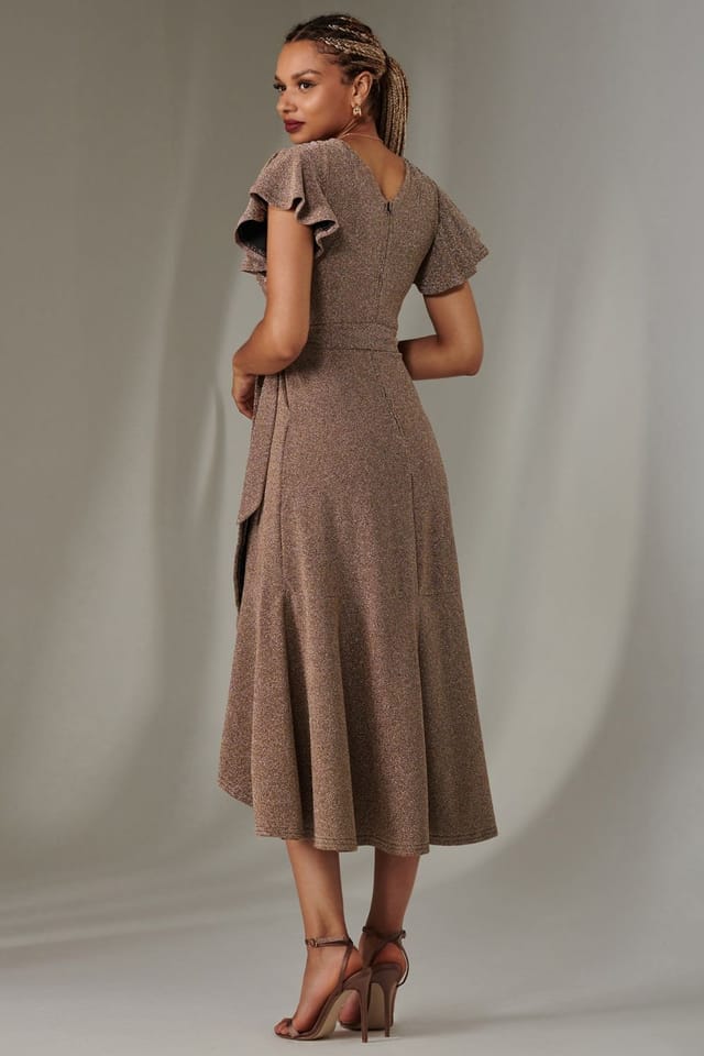 Jolie Moi Jolie Moi Women's Marlie Metallic Angel Sleeve Maxi Dress in Gold - 2