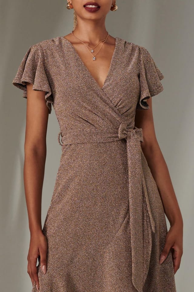 Jolie Moi Jolie Moi Women's Marlie Metallic Angel Sleeve Maxi Dress in Gold - 3