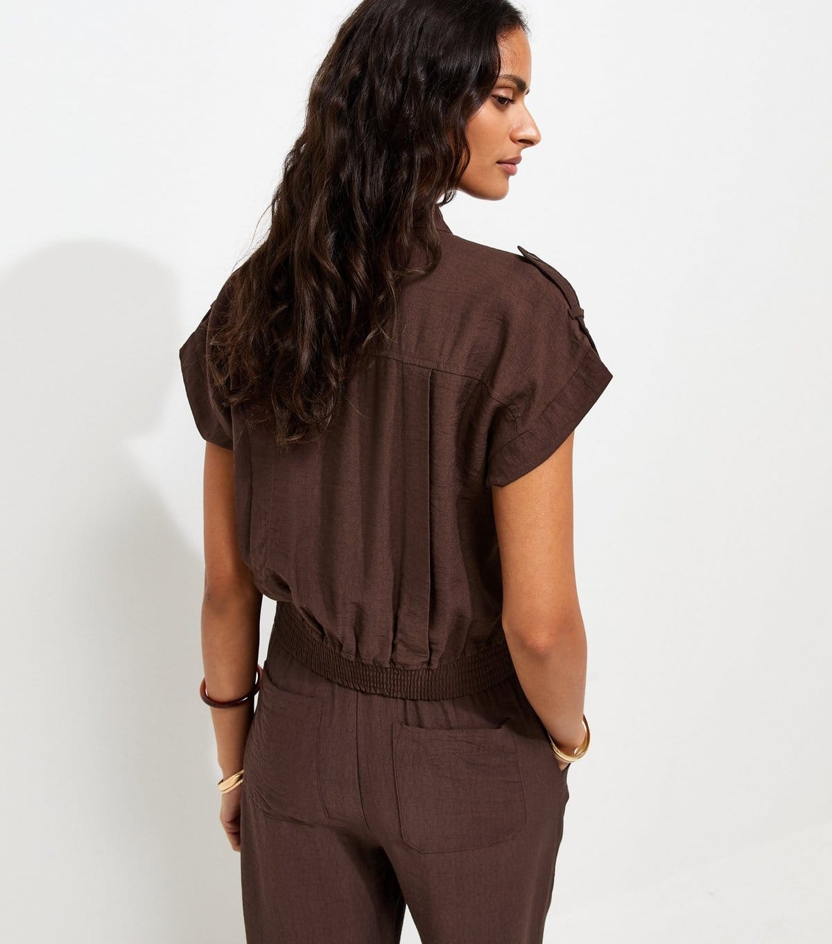 New Look Women's Dark Brown Pleated Short Sleeve Shirt New Look - 4