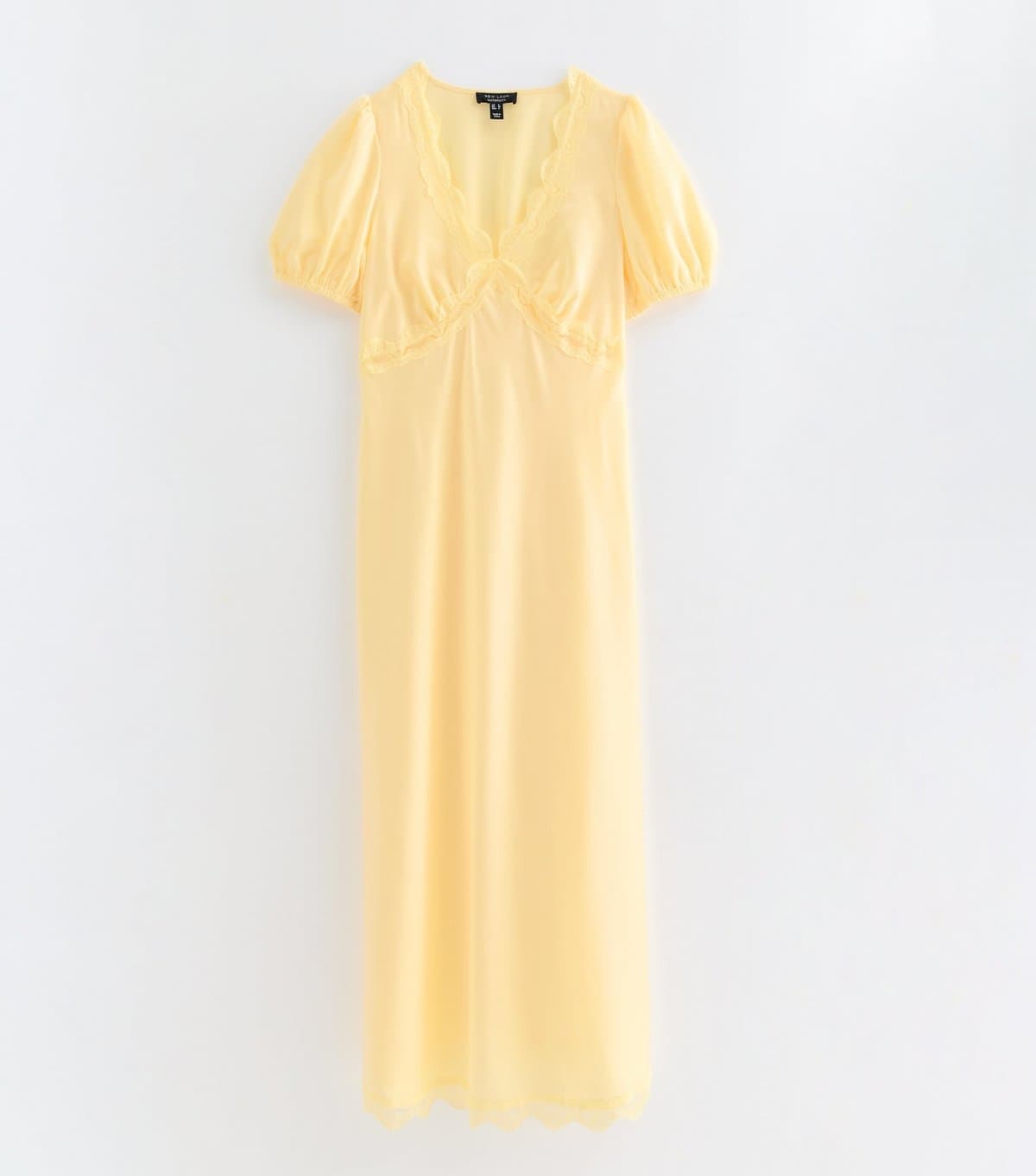 New Look Women's Maternity Yellow Lace Trimmed Satin Midi Tea Dress New Look