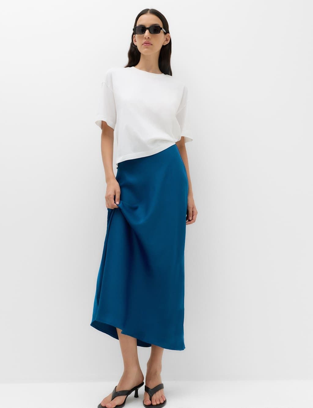 Marks & Spencer M&S Satin Midi Slip Skirt Petrol