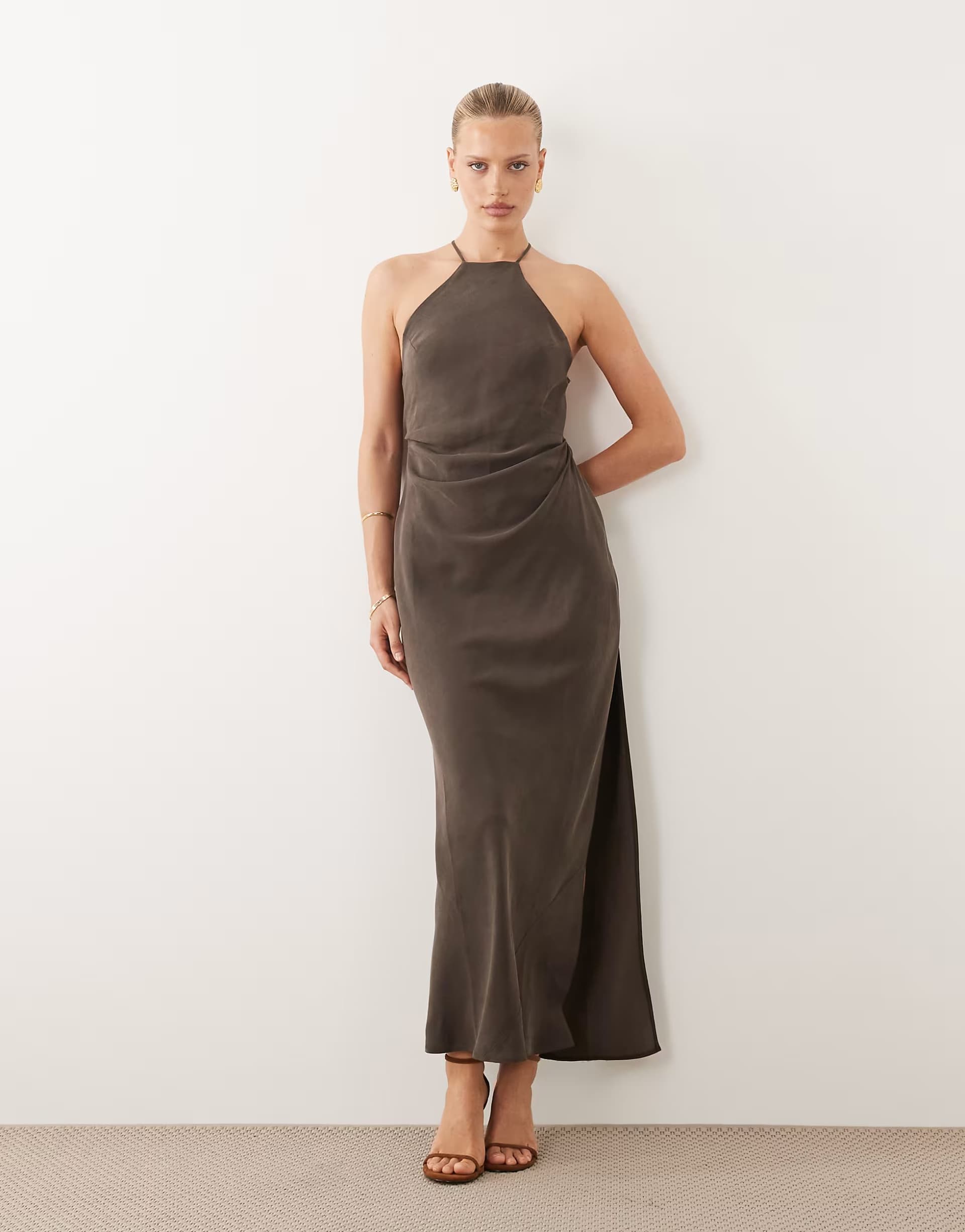 ASOS ASOS DESIGN halter strappy back maxi dress in brown