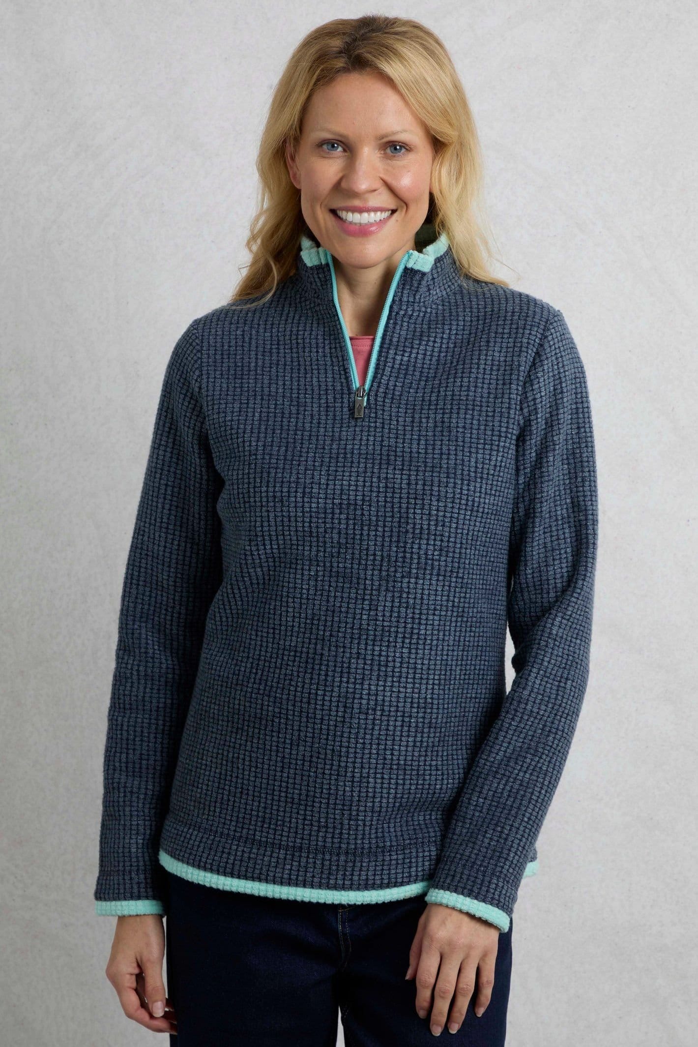 Weird Fish Weird Fish Women's Beye 1/4 Zip Grid Fleece in Mid Navy - 4